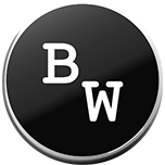 Book Whisperer Logo - Black circle with silver border and white serif BW inside