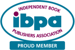 IBPA Member Badge - White oval with teal border and teal and purple sans-serif type inside